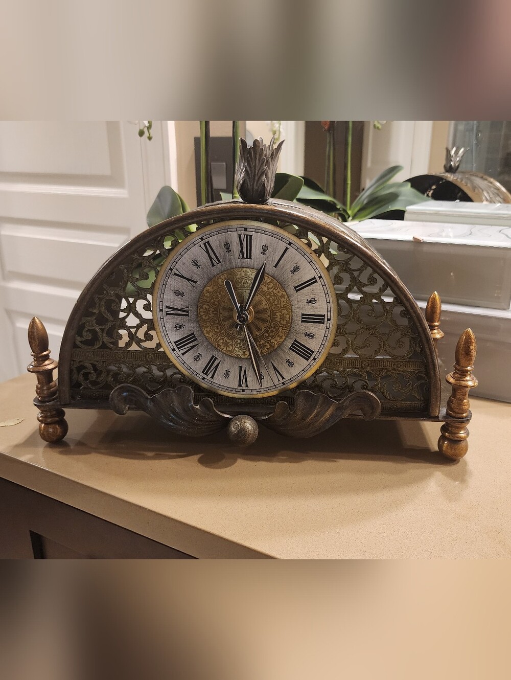 Decorative Gold-Tone Metal Accent with Silver Leaf Motif